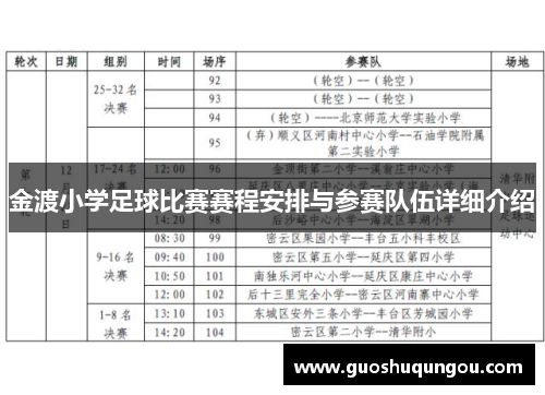 金渡小学足球比赛赛程安排与参赛队伍详细介绍